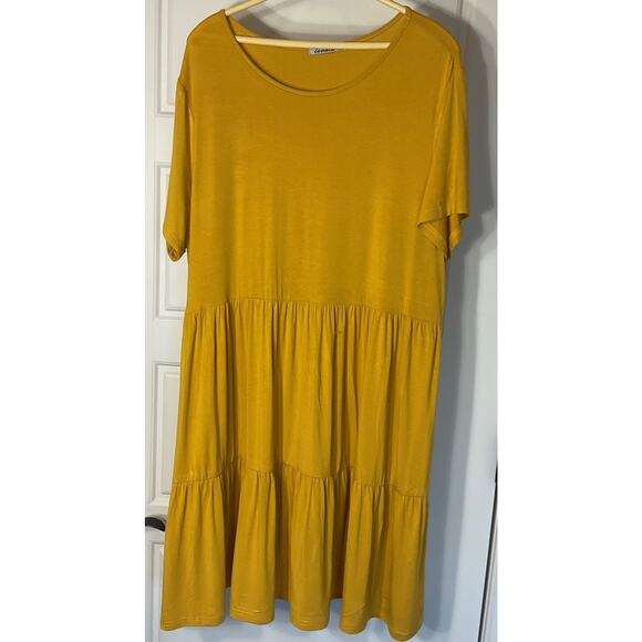 Levaca Gold Tiered Short Sleeve Loose Dress Plus 2XL - Picture 1 of 6